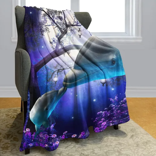 Miniatura 2 de SXCHEN Manta Late Night Forest Blue Whale 2 delfines de 59.8 x 79.5 in