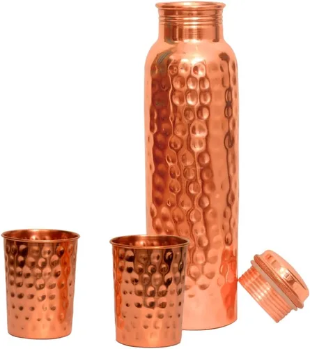 Miniatura 5 de Botella de agua de cobre puro – Botella ayurvédica a prueba de fugas de 33.8 fl oz (34 onzas) Hecho a mano, sin BPA, diseño sin articulaciones
