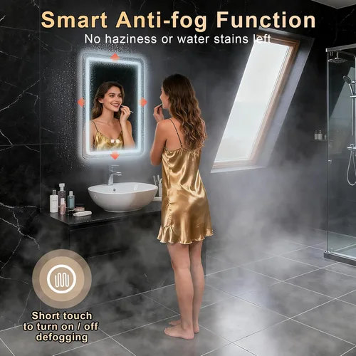 Miniatura 7 de WARM&LOVE Espejo de baño LED de 16 x 24 pulgadas, sensor de escaneo manual, espejo de baño antivaho con luces, atenuación continua, iluminación de 3