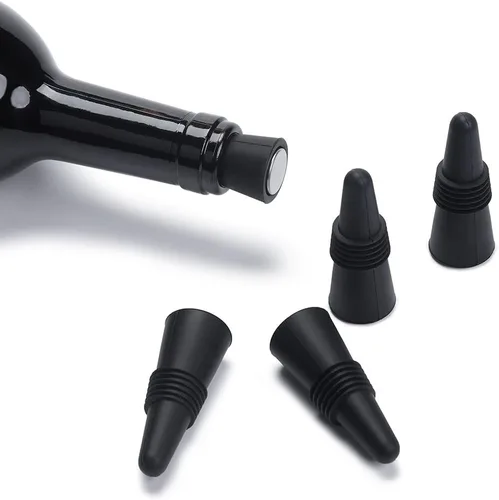 Miniatura 7 de OHMAXHO Tapones de vino (juego de 5), tapón de silicona para botella de vino y tapones para botellas de bebidas, color negro