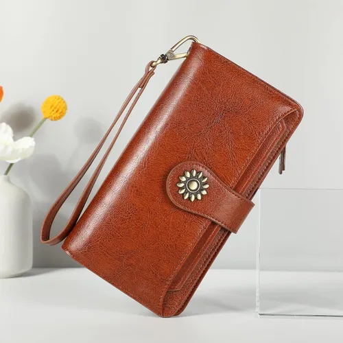 Miniatura 3 de Lavemi Carteras de cuero genuino de gran capacidad con bloqueo RFID para mujer, tarjetero con correa para la muñeca