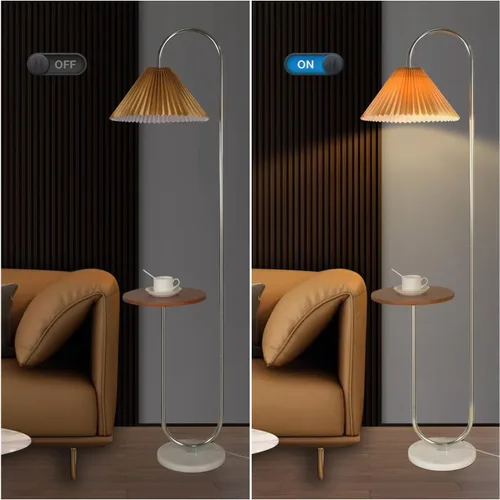 Miniatura 6 de beaysyty Lámpara de pie moderna y elegante con bandeja para oficina, cafetería, sala de estar, dormitorio, interruptor de pie y acabado cromado