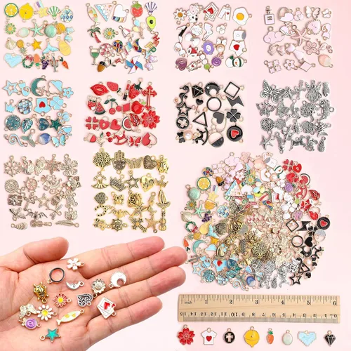 Miniatura 2 de SANNIX 500 dijes al por mayor al por mayor surtidos chapados en oro esmaltados pendientes para pulsera, collar, bricolaje, fabricación de joyas