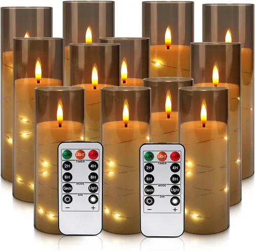Miniatura 10 de YOROXRG Set de 24 velas sin llama impermeables para exteriores, velas LED con 4 controles remotos y temporizador