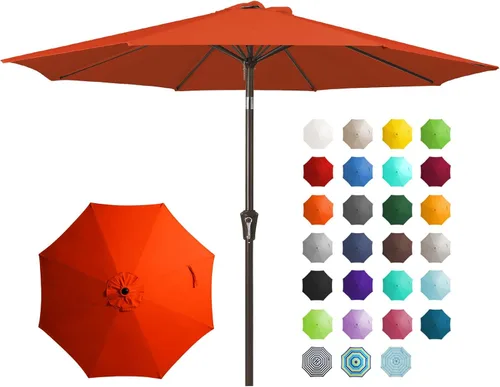 Miniatura 30 de JEAREY Sombrilla de mesa de patio al aire libre de 9 pies con botón de inclinación y manivela, sombrilla de mercado, 8 varillas resistentes, Verde