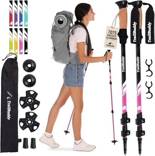 Miniatura 12 de TrailBuddy Bastones de senderismo plegables para niños, paquete de 2 bastones de senderismo para senderismo, camping y mochilero, bastones de Azul