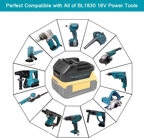 Miniatura 3 de Adaptador de batería DM18M con enchufe de carga USB y tipo C compatible con baterías Dewalt de 20 V y Milwaukee de 18 V, convierte a baterías Makita