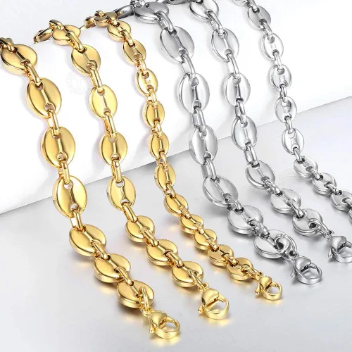 Miniatura 5 de Trendsmax Pulsera de cadena de eslabones de granos de café de 0.276 in chapada en oro de acero inoxidable trenzado para hombres y mujeres, 7-9