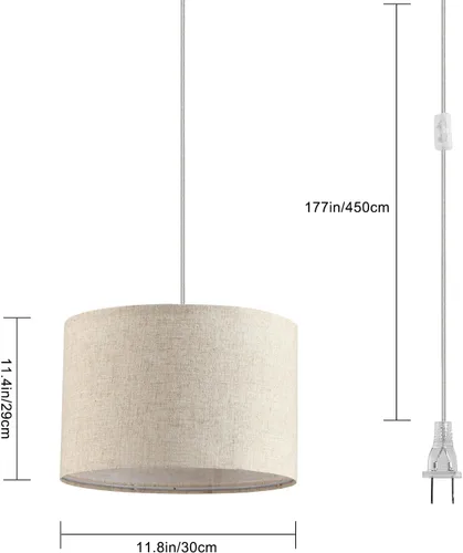 Miniatura 6 de Paquete de 2 lámparas colgantes enchufables, luz colgante con cable transparente de 15 pies, interruptor de encendido/apagado, pantalla de lámpara