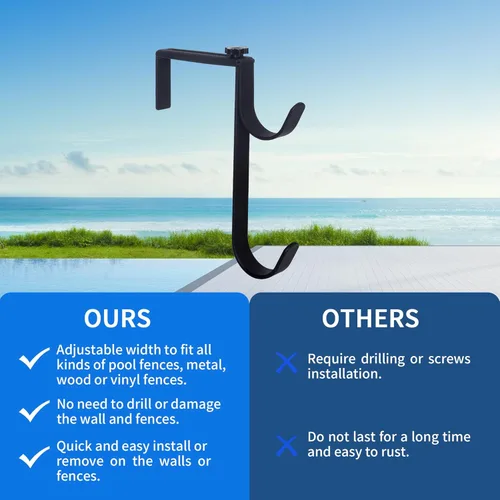 Miniatura 3 de Ganchos resistentes para postes de piscina, ganchos ajustables para postes, mangueras, desnatadores, ganchos negros para colgar accesorios