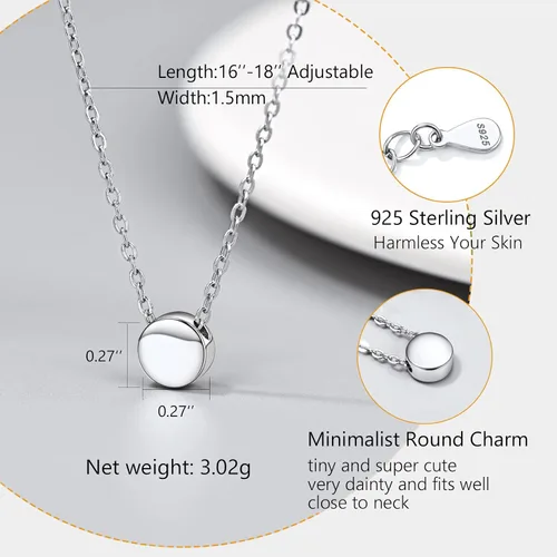 Miniatura 3 de PROSILVER Collar delicado de plata de ley 925 para mujer, corazón, cruz, redondo, estrella, luna, triángulovertical, 16 a 18 pulgadas ajustable