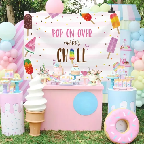 Miniatura 6 de MEHOFOND Fondo de fiesta de paletas de verano rosa para fiesta de piscina, pop on over and Let's Chill Swim Girl cumpleaños, baby shower, fondo