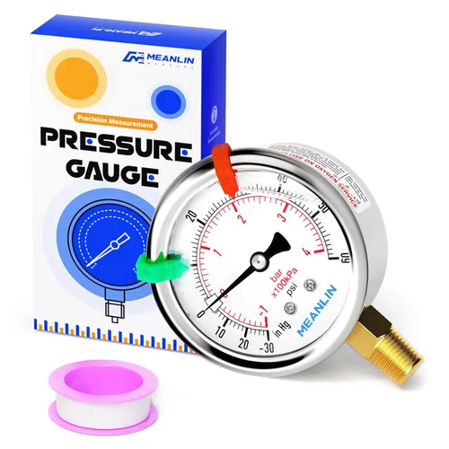 Miniatura 29 de MEANLIN MEASURE - Manómetro de vacío de presión -30inHG~0Psi, esfera con cara de 2.5 pulgadas, NPT de 1/4 de pulgada, manómetro de acero inoxidable