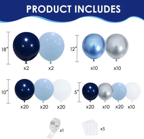 Miniatura 2 de Kit de arco de globos azules, blancos y plateados, guirnalda de globos azul marino oscuro perla azul claro metálico con globo blanco plateado