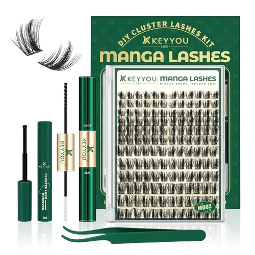 Miniatura 10 de KEYYOU Lash Manga, racimos de pestañas de 0.315 a 0.709 pulgadas, extensiones de pestañas naturales para bricolaje con banda fina suave (MG03)