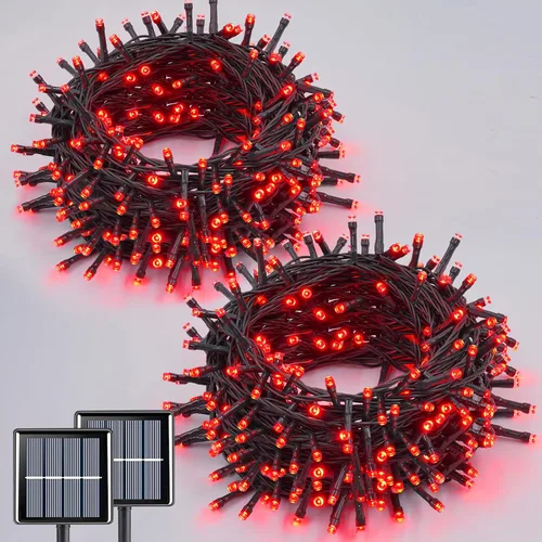 Miniatura 15 de QITONG Paquete de 2 luces solares azules y blancas de Navidad, cada cadena de 200 luces LED solares de 66 pies para exteriores, impermeable, 8 modos