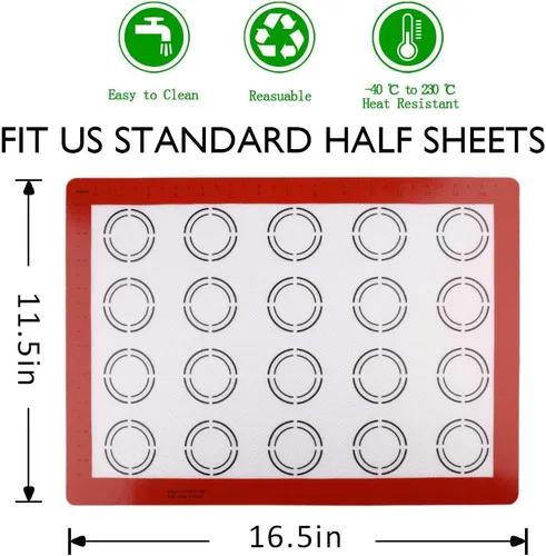 Miniatura 3 de LotFancy Tapete de silicona para hornear, paquete de 2 forros antiadherentes para hornear macarrones para galletas, masa rodante, pan y pastelería