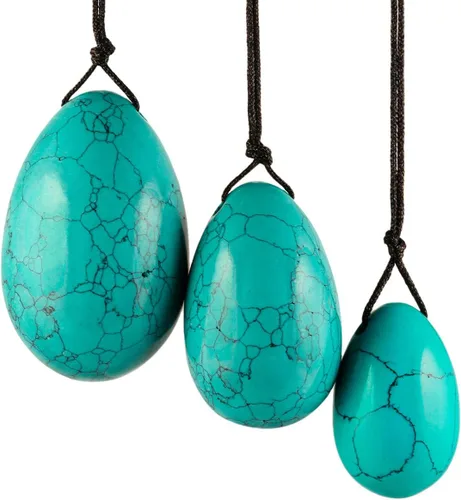Miniatura 13 de mookaitedecor Juego de 3 huevos Yoni de cuarzo rosa, preperforados con cuerda sin encerar, piedras de masaje para mujeres para fortalecer los rosado