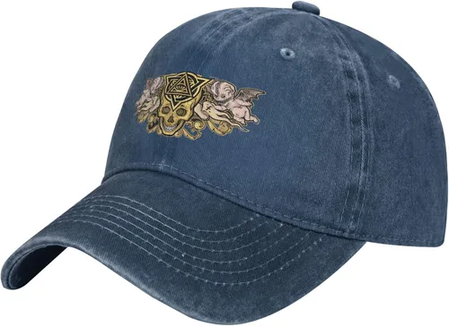 Cowboy Hat Trendy Hats for Man and Women Djustable Four Season Outdoor Baseball Cap of Hell Skull with Angel Navy Blue
