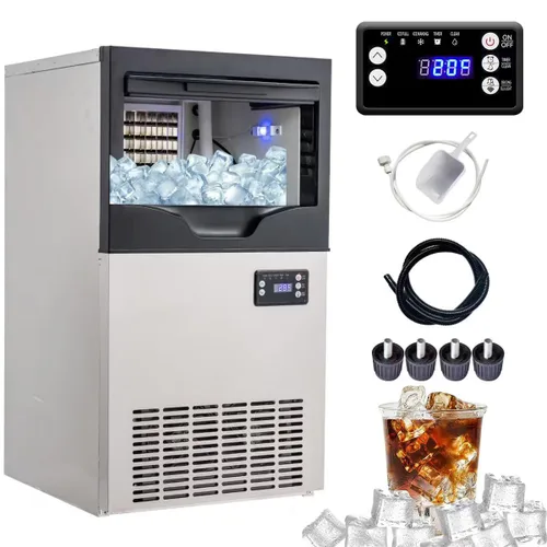 Máquina comercial para hacer hielo de 100 libras/día, máquina de hielo de acero inoxidable debajo del mostrador, lista para hielo en 5-15 minutos,