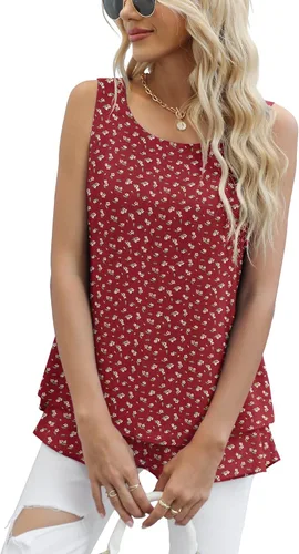 Miniatura 4 de Jouica - Camiseta de gasa sin mangas para mujer, blusa casual de doble capa estilo túnica