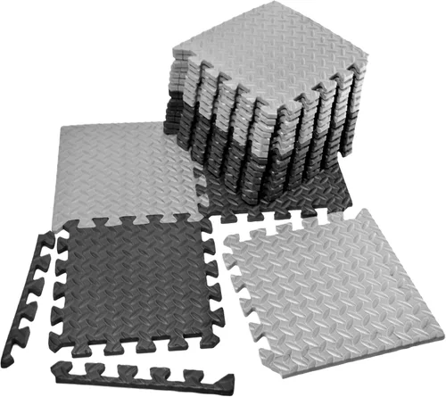 VViViD Azulejos entrelazados de espuma EVA para suelo, 11.8 x 11.8 x 0.47 pulgadas, negro (9) y gris (9), antideslizante (18 azulejos, 18 pies