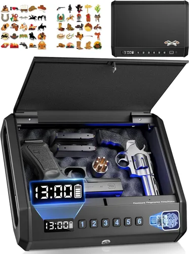 Caja fuerte para armas con pantalla LCD, acceso rápido ≤0.1s para pistolas de 2-4, caja de seguridad para armas con huella digital | teclado | y
