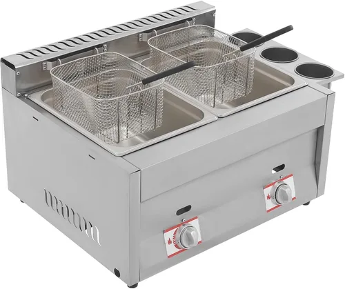 Miniatura 6 de Freidora comercial para encimera, 2 x 6.3 cuartos de galón, gran capacidad, doble tanque de gas, freidora de gas comercial de acero inoxidable con 2