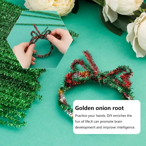 Miniatura 6 de 100 piezas de tallos de felpilla para limpiar tuberías color verde brillantina, para manualidades, manualidades, palitos peludos, a granel