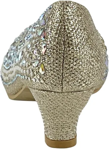 Miniatura 3 de Fifty Tops Tacones de gatito de moda para niñas, zapatos de vestir con diamantes de imitación brillantes para niños, sandalias de tacón bajo