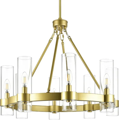 Linea di Liara Teramo - Candelabro dorado para comedor, lámpara pequeña con rueda de vagón, redonda, industrial, moderna, de granja, para comedor,