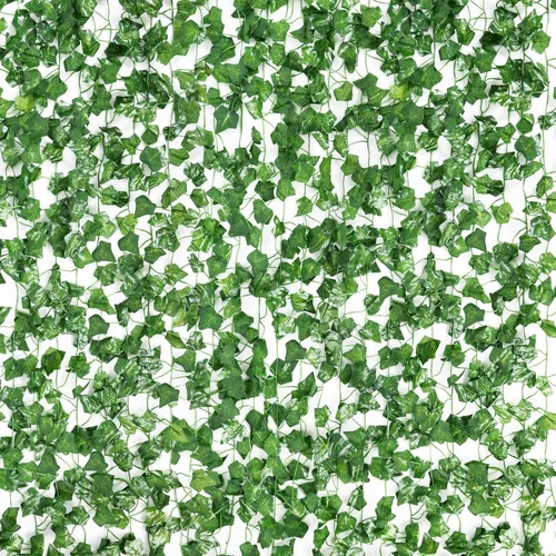 Miniatura 8 de CEWOR Paquete de 14 hojas de hiedra falsas de 98 pies, guirnalda artificial para colgar plantas verdes para dormitorio, decoración de pared, boda