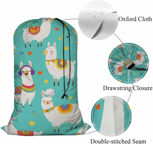 Miniatura 4 de Swono Bolsa grande de ropa sucia de alpaca para cesta de lavandería, diseño de llamas de dibujos animados, animales lindos, lavable a máquina