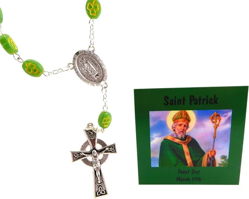 Miniatura 2 de Westmon Works San Patricio - Rosario católico para coche para espejo retrovisor, juego de oración irlandesa con tarjeta santa de San Patricio