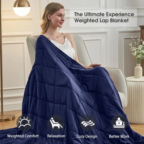 Miniatura 222 de Manta con Peso Azul para Adultos 12 libras, 48"x72", Tamaño Twin Full Manta Pesada Refrescante para 110-130 libras, Mantas Grandes de Microfibra