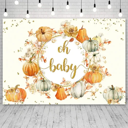 Miniatura 7 de Sendy Telón de fondo de otoño de 7 x 5 pies para baby shower, niño o niña, calabazas, baby shower, fotografía de fondo de calabaza dorada Oh Baby