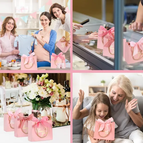 Miniatura 4 de Colarr 120 bolsas pequeñas de regalo de agradecimiento, mini bolsas para dulces con asas y cinta de lazo para bodas, cumpleaños, baby shower, Rosa