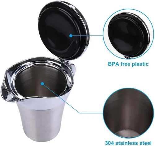 Miniatura 3 de ShineMe Jarra de acero inoxidable para salsa de barco con tapa, 16 onzas con aislamiento de doble pared para mantener la salsa caliente