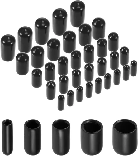 uxcell 50 tapas redondas de goma de 1/8 pulgadas 3/16 pulgadas 1/4 pulgadas 5/16 pulgadas 3/8 pulgadas negro cubierta de vinilo negro kit surtido