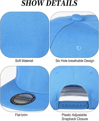 Miniatura 2 de 15 Pack Snapback Hats for Men Hip Hop Style Hats Solid Baseball Hats Adjustable Snapback Cap Flat Brim Baseball Caps