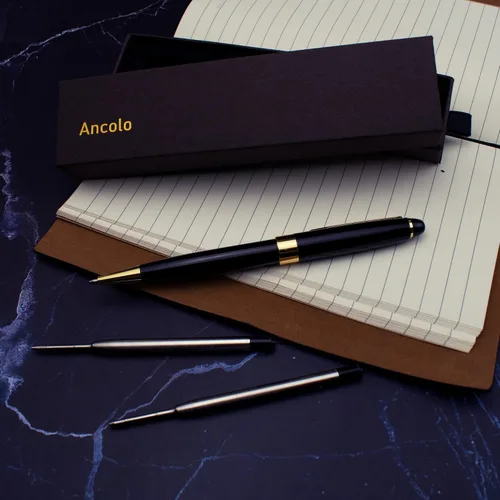 Miniatura 2 de Ancolo Bolígrafo negro, tinta negra a granel, punta media de 0.039 pulgadas (0.039 in), escritura suave, bolígrafos negros y dorados para hombres