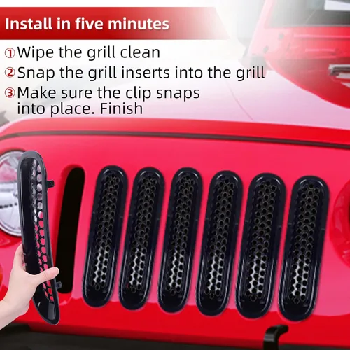Miniatura 6 de AggAuto Insertos para Parrilla Compatibles con Jeep Wrangler JK JKU 2007 2008 2009 2010 2011 2012 2013 2014 2015 2016 2017, Accesorios de Cobertura