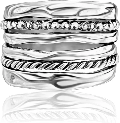 Miniatura 3 de JEAN RACHEL JEWELRY Anillo de plata de ley 925 Cuerda ancha de múltiples hebras y cuentas de diseño vintage, hipoalergénico, sin plomo ni níquel