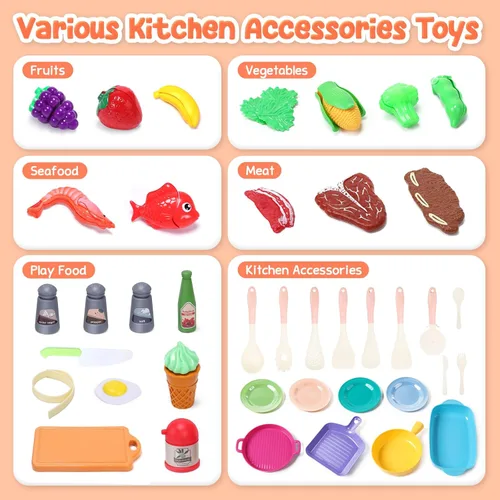 Miniatura 6 de CUTE STONE - Accesorios de juguete para cocina infantil, juego de cocina de imitación para niños pequeños con juguetes de ollas y sartenes