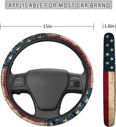 Miniatura 4 de AFPANQZ - Fundas para volante de automóvil con diseño de bandera de Estados Unidos, antideslizantes, universales, de 14 a 15 pulgadas, funda