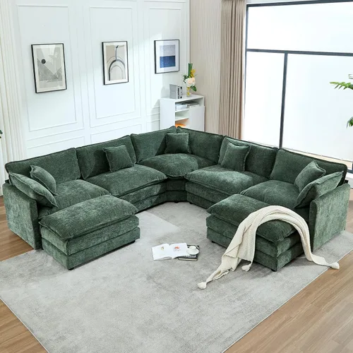 Miniatura 26 de Sofá modular Cloud seccional, moderno sofá modular en forma de L de felpilla con otomana y almohadas, sofás esquineros de asiento profundo de 5 Negro