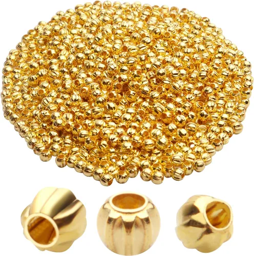 Aylifu 1000 cuentas espaciadoras redondas de metal dorado de 0.118 pulgadas, cuentas sueltas para manualidades, pulseras, collares, joyería