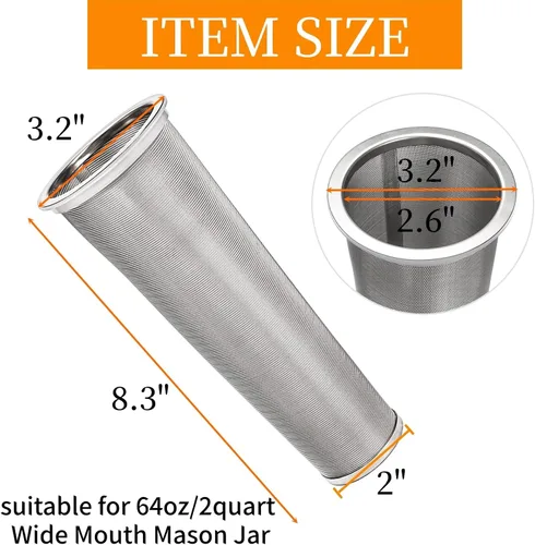 Miniatura 2 de Goaste Paquete de 3 filtros de café frío para tarro Mason de boca ancha de 64 onzas, colador de acero inoxidable 304 con anillo de sellado, infusor