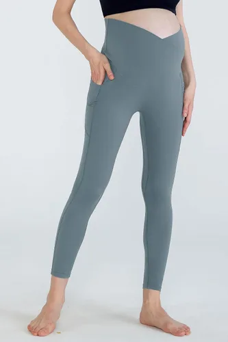 Miniatura 5 de POSHDIVAH Leggings de maternidad para mujer, sobre el vientre, V, cintura alta, pantalones de yoga para embarazo, ropa de entrenamiento activo