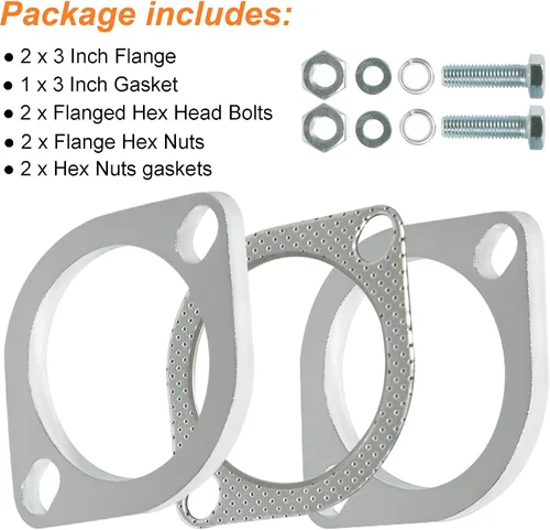 Miniatura 6 de Kit de conexión de brida de escape de 2 pernos de 3 pulgadas/2.992 in, kit de brida de escape y junta de escape con pernos y tuercas para tubo